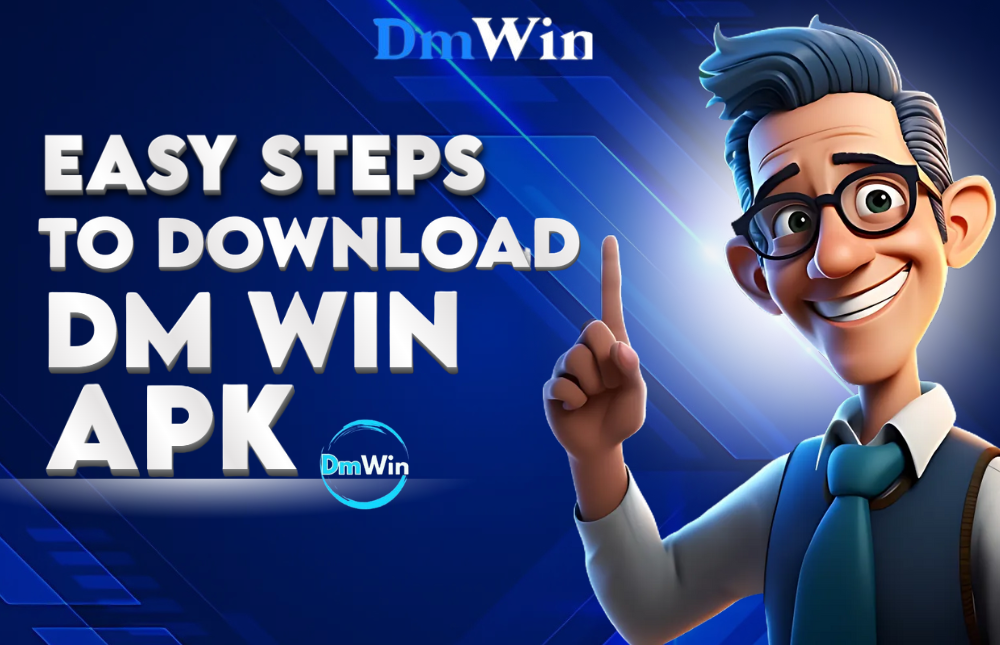 A picture of a man showing how to install the Dm Win APK download for Android.